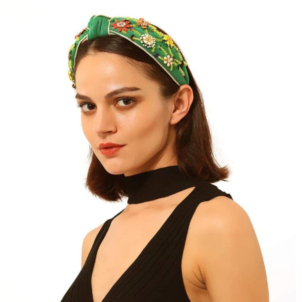 Rhinestone Crystal Wide Headbands Knot Turban Fashion Hairband - Picture 6 of 7